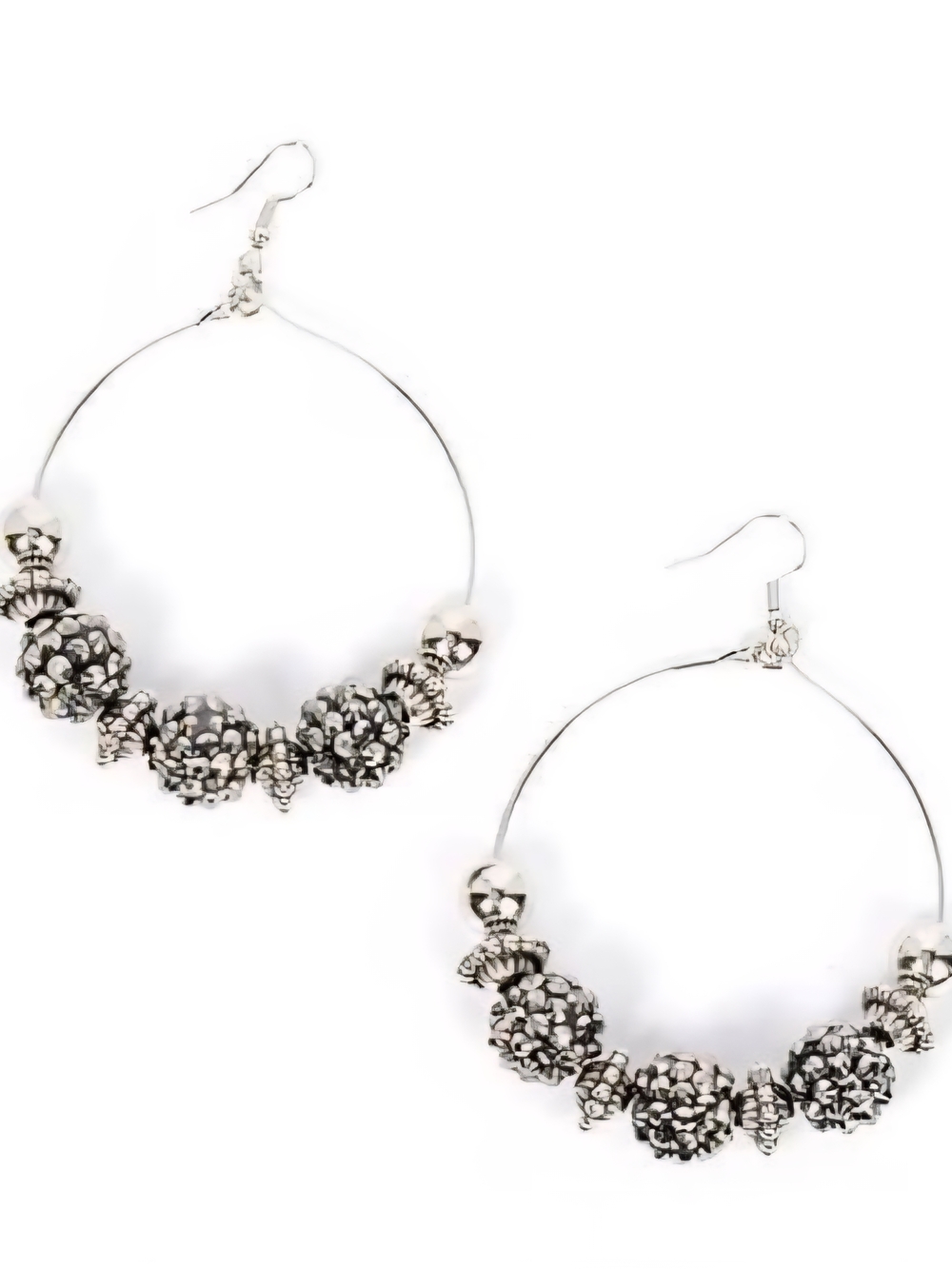 Silver Beaded Hoop Earrings - Women Jewelry